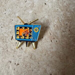 MTV Retro Logo Pin | Blue & Gold Music Television Vintage Enamel Brooch